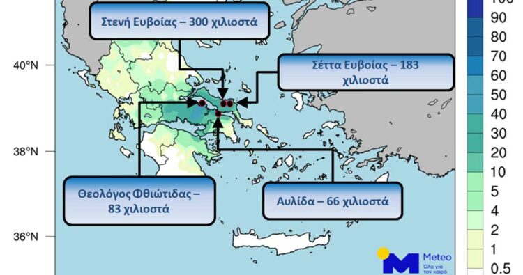 METEO: 300 χιλιοστά βροχής σε 8 ώρες στη Στενή Ευβοίας