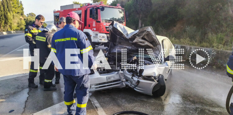 Ηλεία: Σοβαρό τροχαίο στην Εθνική Πατρών Πύργου – Πήρε φωτιά το ΙΧ (Photos)