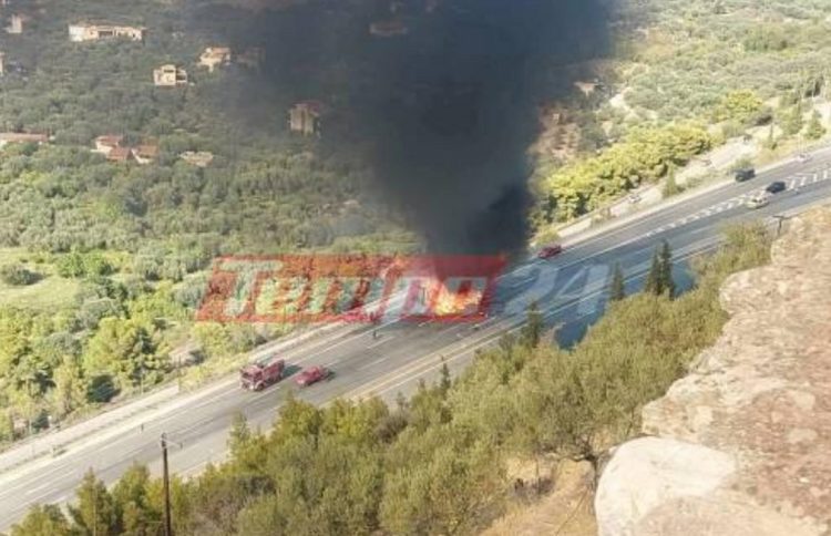 Εθνική Πατρών-Αθηνών: Νταλίκα κάηκε στη μέση του δρόμου – ΒΙΝΤΕΟ